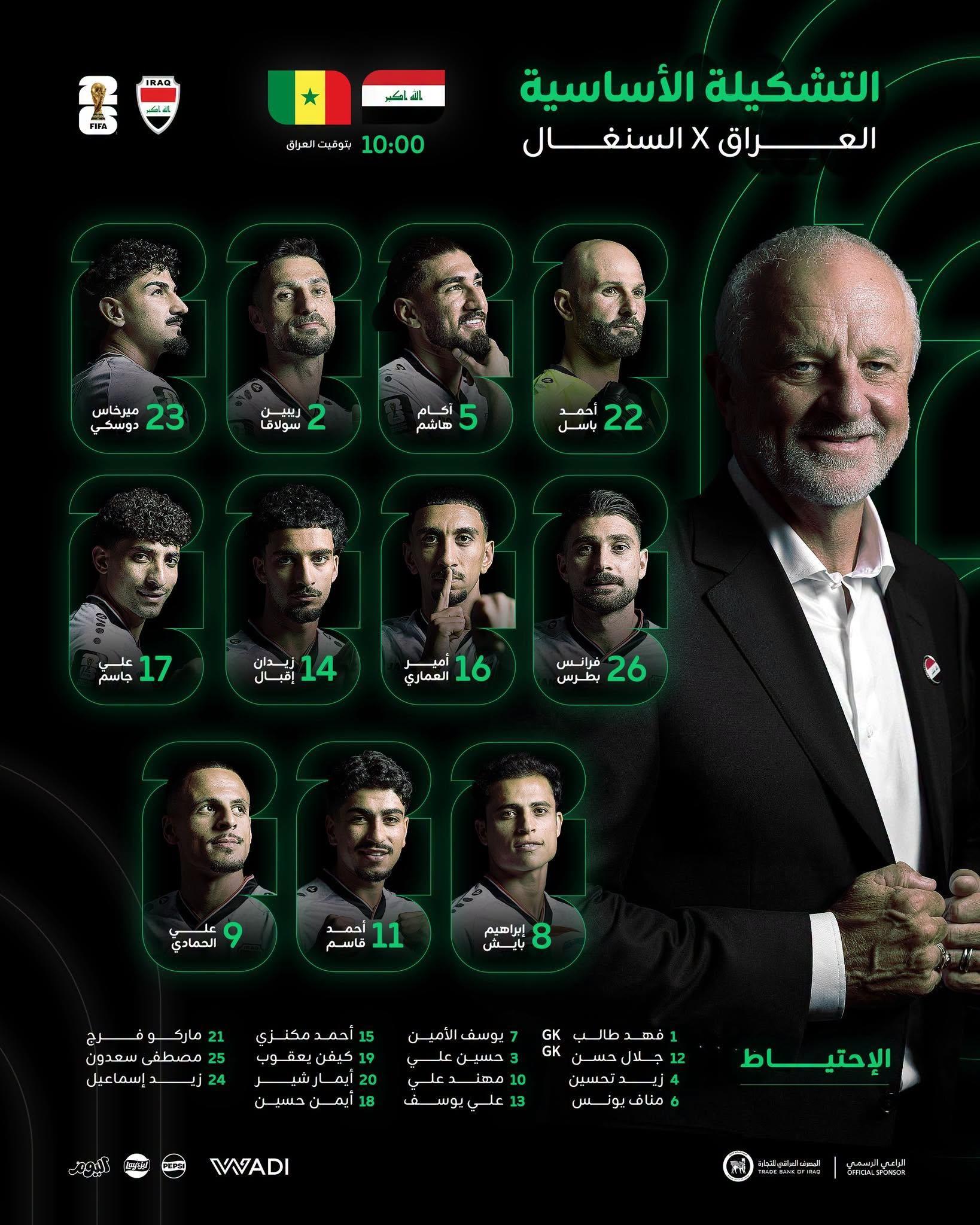 تشكيل منتخب العراق ضد السنغال
